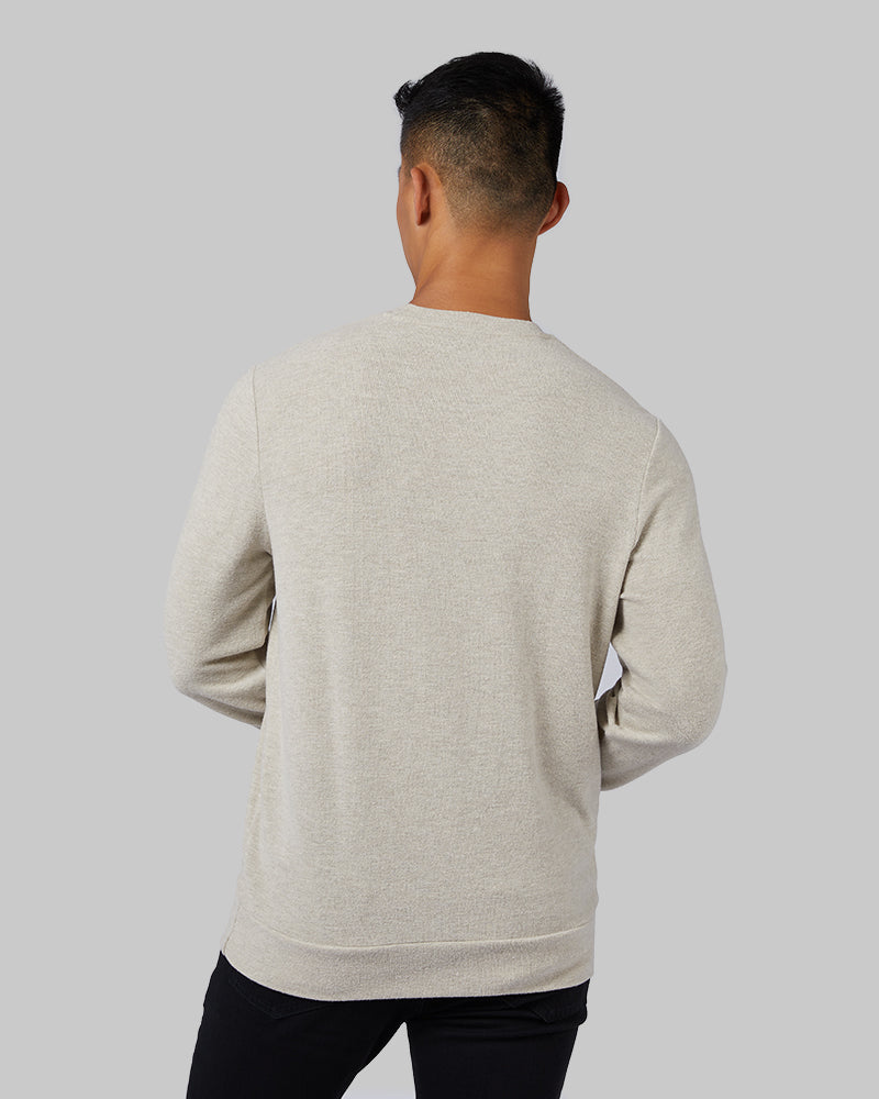 32 Degrees Oatmeal Heather _ Men's sweater Knit Crew Top {model: Shu is 6'1", wearing size M}{bottom}{right} {bottom}{right}