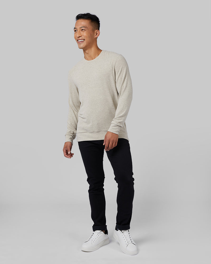 32 Degrees Oatmeal Heather _ Men's sweater Knit Crew Top {model: Shu is 6'1", wearing size M}{bottom}{right} {bottom}{right}