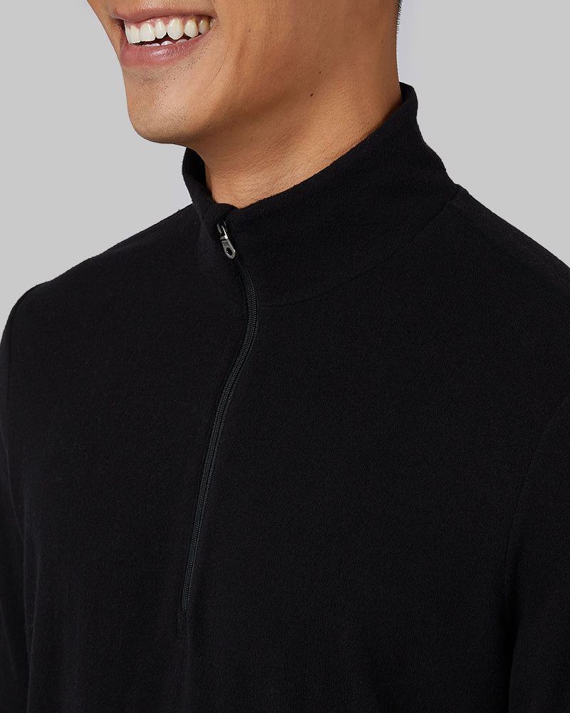 32 Degrees Black _ Men's sweater Knit ¼ Zip Top {model: Shu is 6'1", wearing size M}{bottom}{right} {bottom}{right}