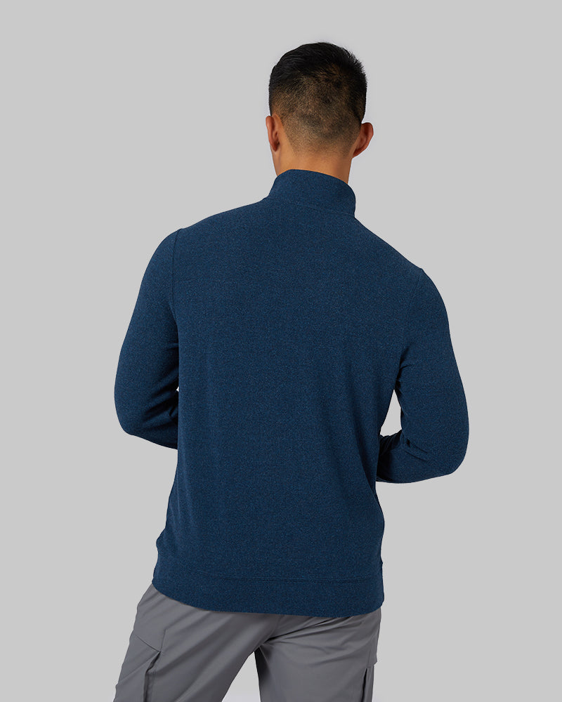 32 Degrees Dark Navy Heather _ Men's sweater Knit ¼ Zip Top {model: Shu is 6'1", wearing size M}{bottom}{right} {bottom}{right}
