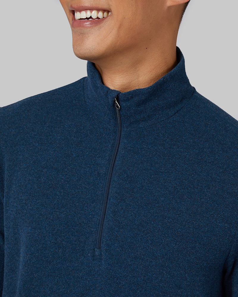 32 Degrees Dark Navy Heather _ Men's sweater Knit ¼ Zip Top {model: Shu is 6'1", wearing size M}{bottom}{right} {bottom}{right}