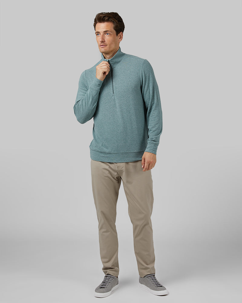 32 Degrees Everpine Heather _ Men's sweater Knit ¼ Zip Top {model: Leo is 6'1", wearing size M}{bottom}{right} {bottom}{right}