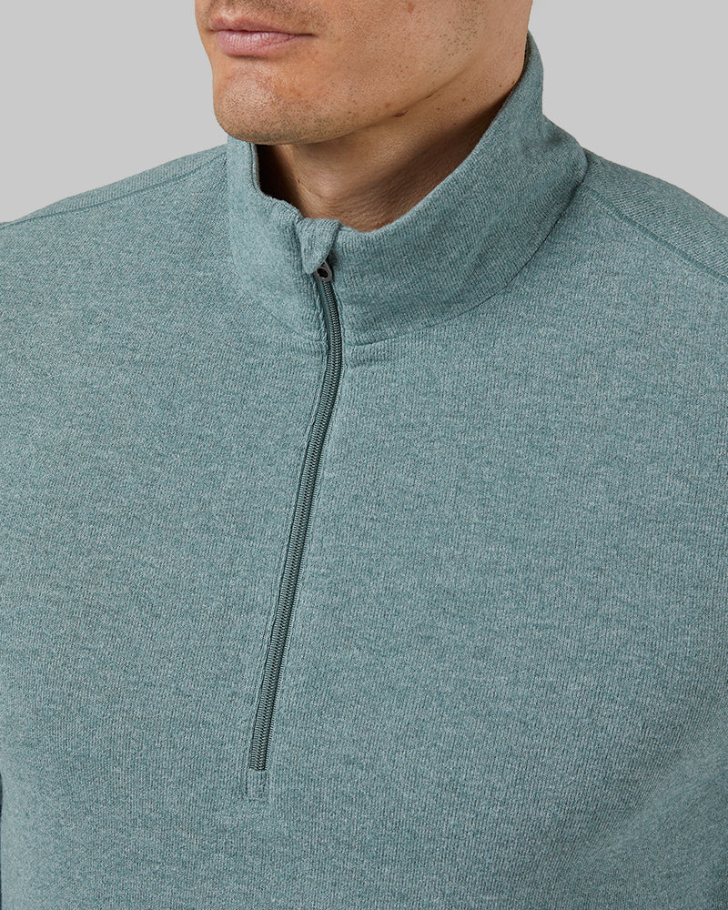 32 Degrees Everpine Heather _ Men's sweater Knit ¼ Zip Top {model: Leo is 6'1", wearing size M}{bottom}{right} {bottom}{right}