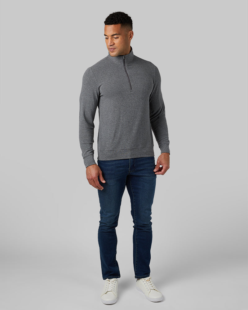32 Degrees Quiet Shade Heather _ Men's sweater Knit ¼ Zip Top {model: Devin is 6'2", wearing size M}{bottom}{right} {bottom}{right}