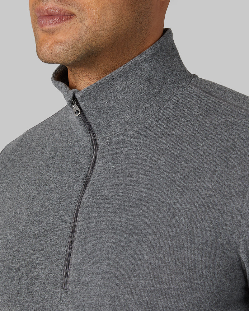 32 Degrees Quiet Shade Heather _ Men's sweater Knit ¼ Zip Top {model: Devin is 6'2", wearing size M}{bottom}{right} {bottom}{right}