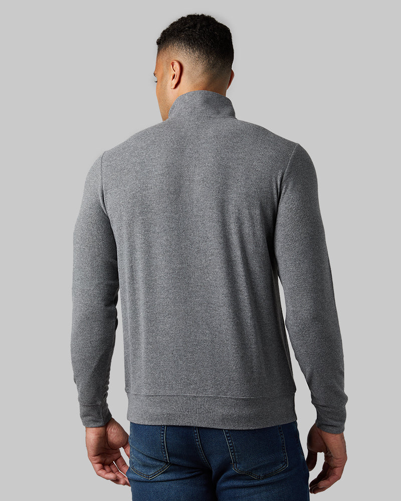 32 Degrees Quiet Shade Heather _ Men's sweater Knit ¼ Zip Top {model: Devin is 6'2", wearing size M}{bottom}{right} {bottom}{right}