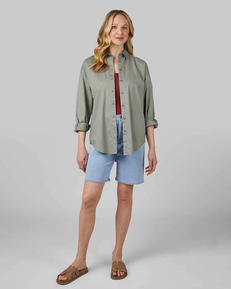 32 Degrees Shadow _ Women's Oversized Cotton Long sleeve Button-Up {model: Rachel is 5'9"and size 4 wearing size S}{bottom}{right} {bottom}{right}