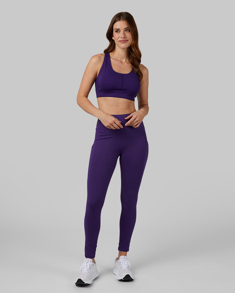 32 Degrees Celestial Purple _ Women's Seamless Racerback Sports Bra {model: Lara is 5'9"and size 4, wearing size S}{bottom}{right} {bottom}{right}