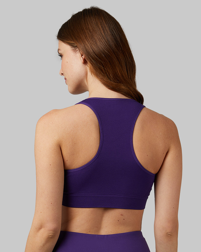 32 Degrees Celestial Purple _ Women's Seamless Racerback Sports Bra {model: Lara is 5'9"and size 4, wearing size S}{bottom}{right} {bottom}{right}