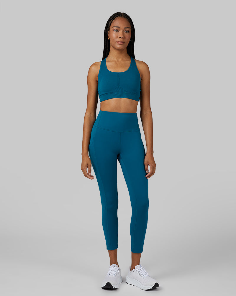 32 Degrees Moroccan Blue _ Women's Seamless Racerback Sports Bra {model: Dido is 5'9"and size 4, wearing size S}{bottom}{right} {bottom}{right}