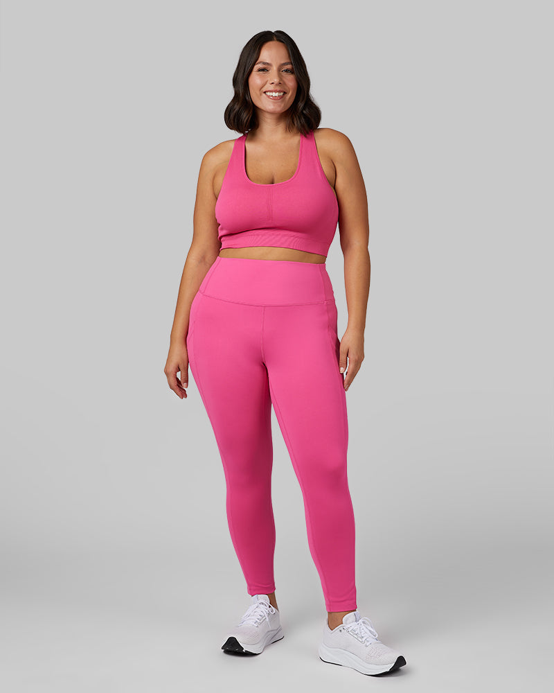 32 Degrees Raspberry Rose _ Women's Seamless Racerback Sports Bra {model: Maya is 5'7"and size 12, wearing size L}{bottom}{right} {bottom}{right}