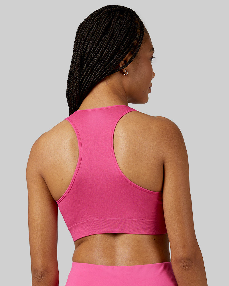 32 Degrees Raspberry Rose _ Women's Seamless Racerback Sports Bra {model: Dido is 5'9"and size 4, wearing size S}{bottom}{right} {bottom}{right}