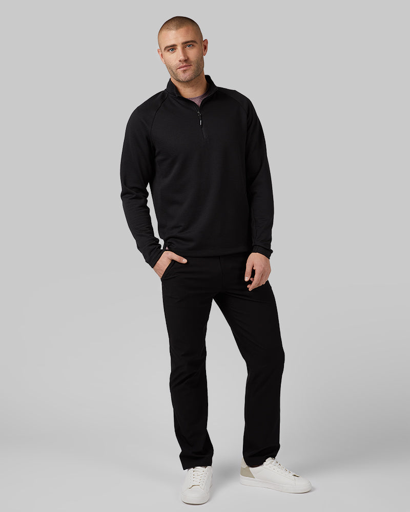 32 Degrees Black _ Men's sport Motion 1/4 Zip Top {model: Ethan is 6'2", wearing size M}{bottom}{right} {bottom}{right}