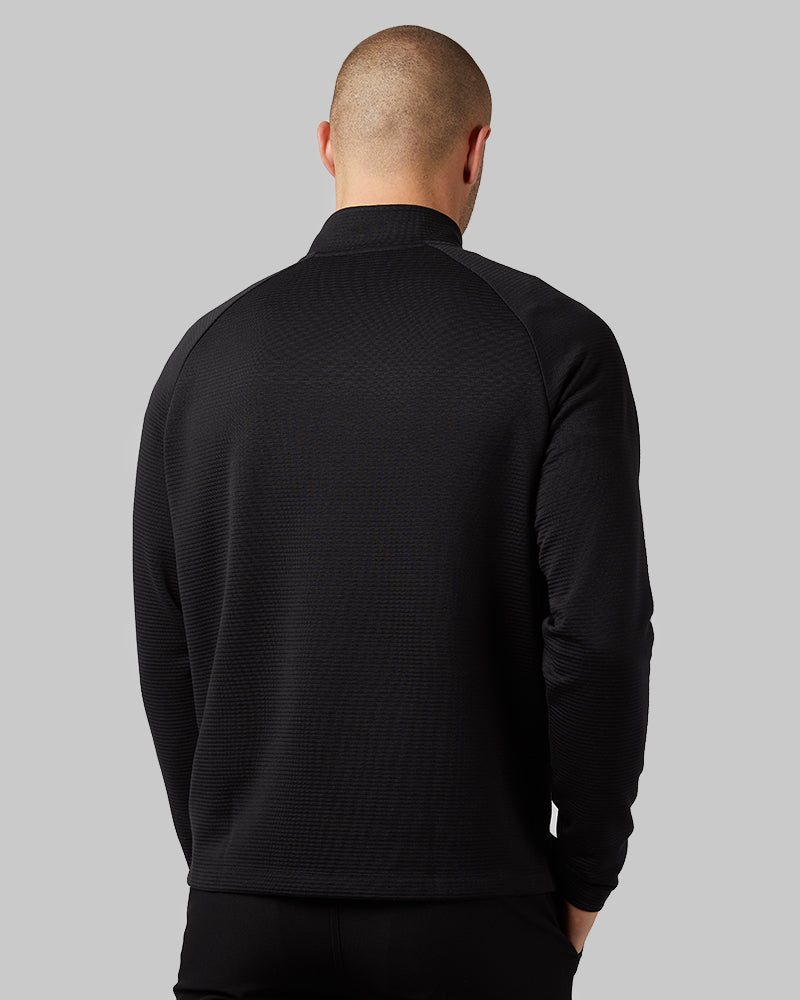 32 Degrees Black _ Men's sport Motion 1/4 Zip Top {model: Ethan is 6'2", wearing size M}{bottom}{right} {bottom}{right}