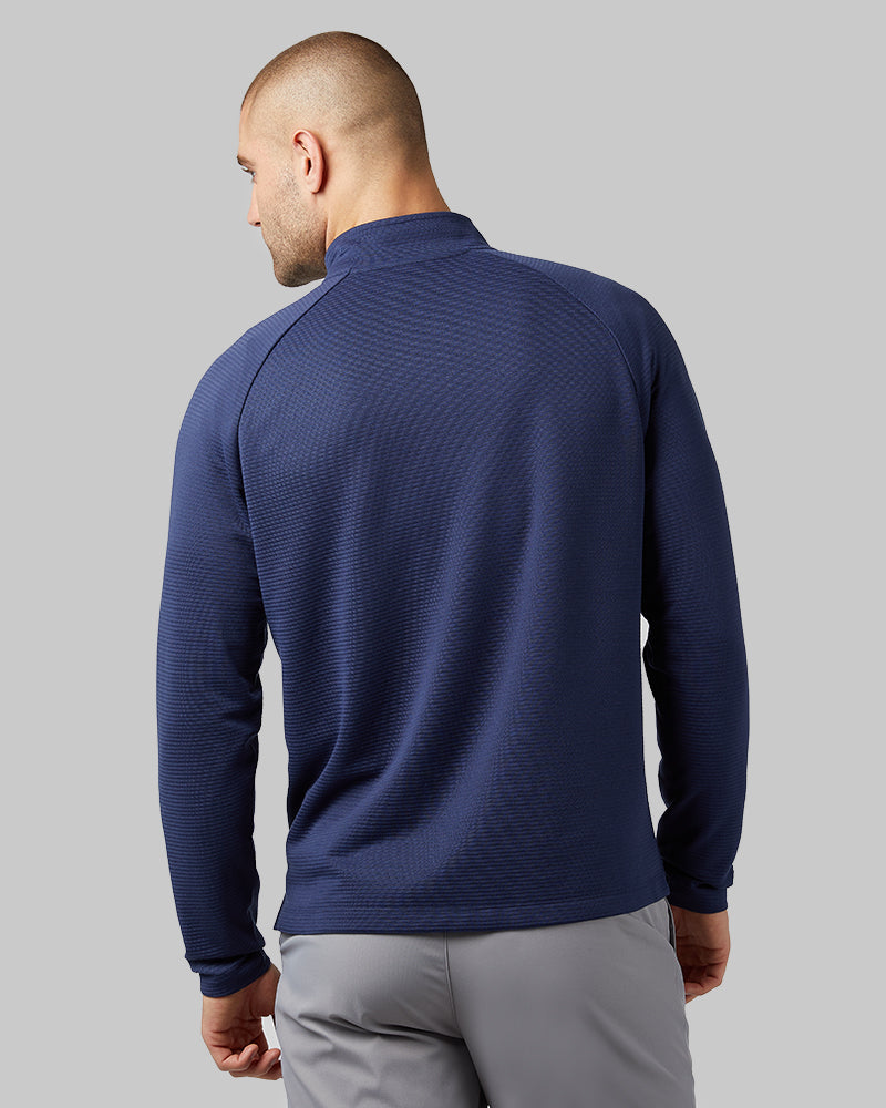 32 Degrees Navy Night _ Men's sport Motion 1/4 Zip Top {model: Ethan is 6'2", wearing size M}{bottom}{right} {bottom}{right}