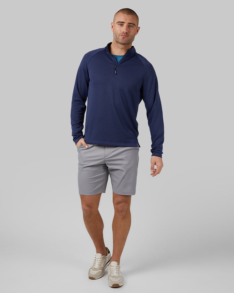 32 Degrees Navy Night _ Men's sport Motion 1/4 Zip Top {model: Ethan is 6'2", wearing size M}{bottom}{right} {bottom}{right}