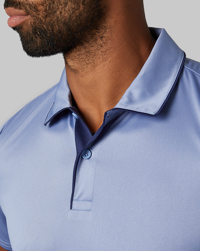 32 Degrees Gin _ Men's stretch Flow Tipped Polo {model: Nick is 6'3", wearing size M}{bottom}{right} {bottom}{right}