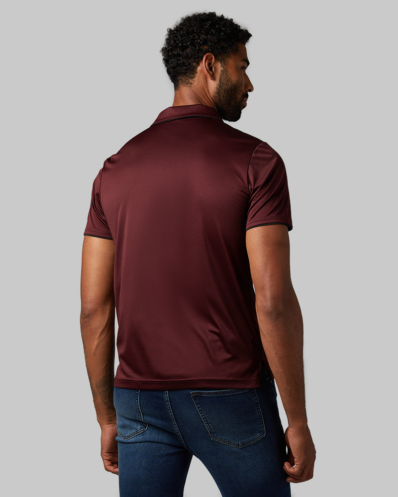 32 Degrees Oxblood _ Men's stretch Flow Tipped Polo {model: Nick is 6'3", wearing size M}{bottom}{right} {bottom}{right}