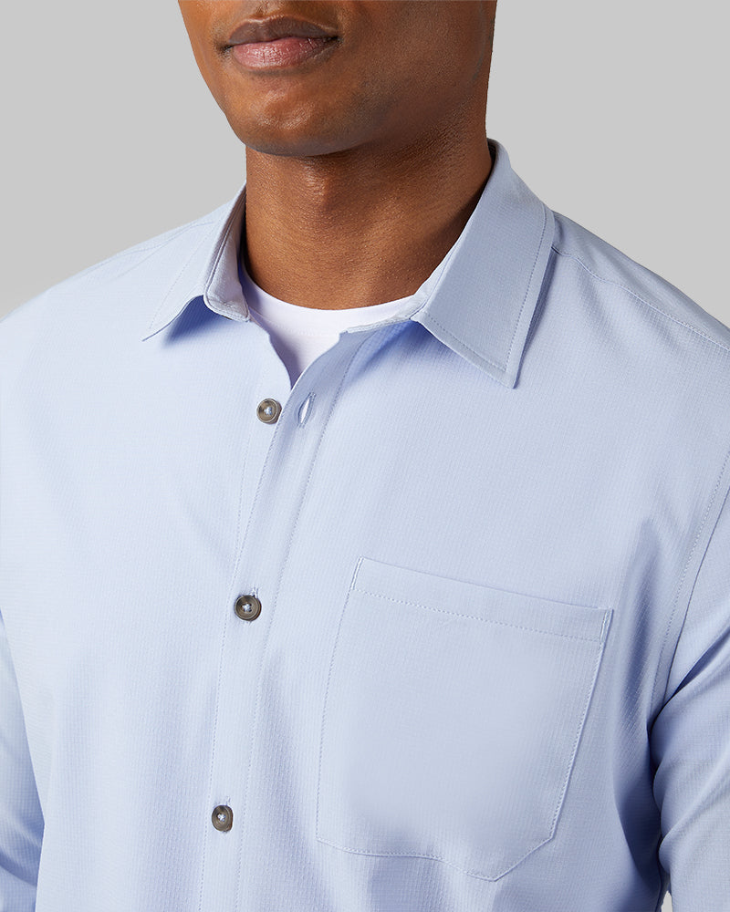 32 Degrees Bel Air Blue _ Men's Casual Long sleeve Dress shirt {model: Isaiah is 6'2", wearing size M}{bottom}{right} {bottom}{right}
