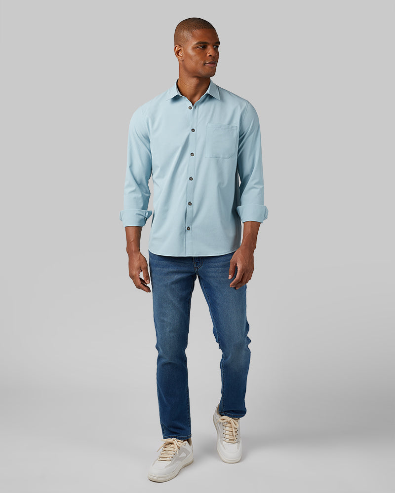 32 Degrees Laguna _ Men's Casual Long sleeve Dress shirt {model: Isaiah is 6'2", wearing size M}{bottom}{right} {bottom}{right}