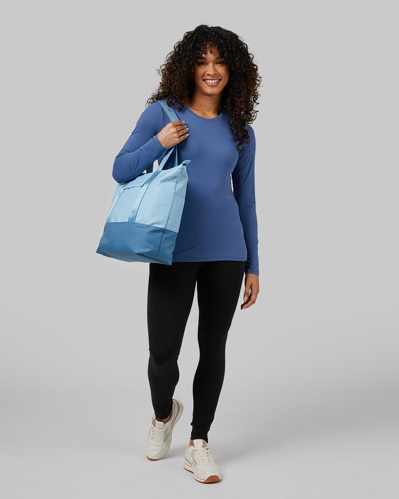 32 Degrees Bijou Blue _ Women's Air Mesh Long sleeve T-shirt {model: Alexis is 5'6"and size 4-6 wearing size S}{bottom}{right} {bottom}{right}