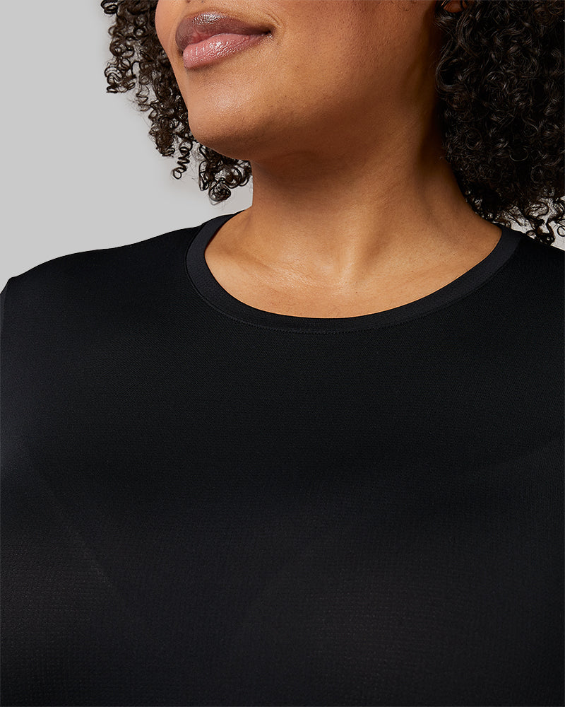 32 Degrees Black _ Women's Air Mesh Long sleeve T-shirt {model: Natalie is 5'10"and size 14 wearing size L}{bottom}{right} {bottom}{right}