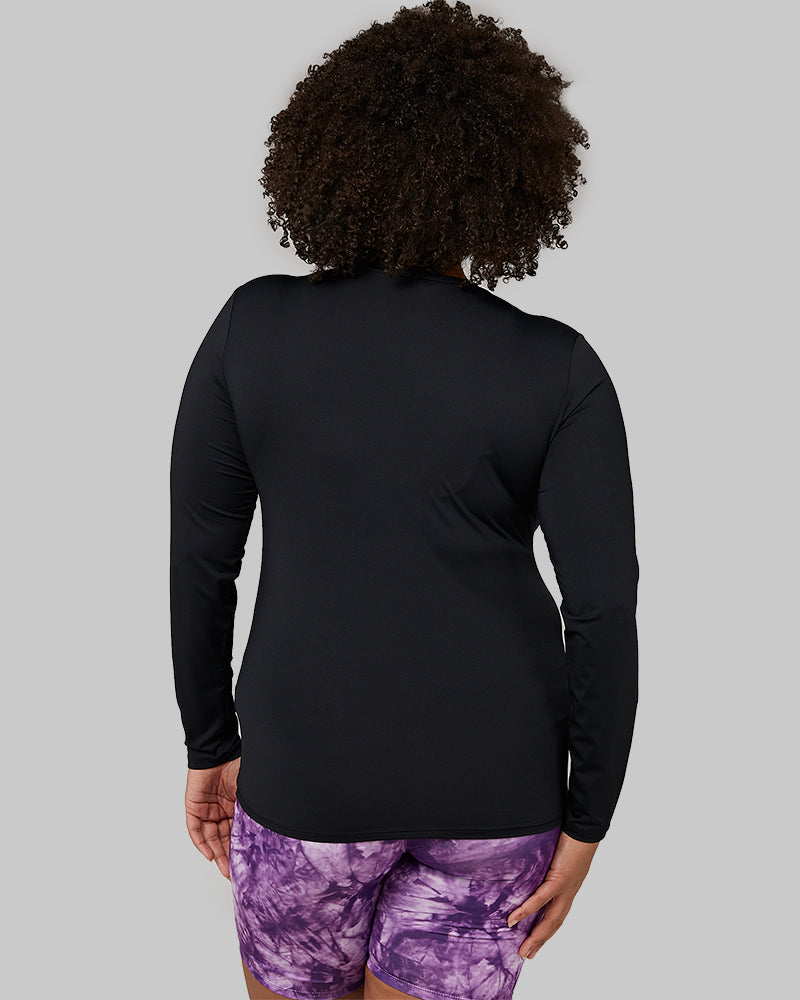 32 Degrees Black _ Women's Air Mesh Long sleeve T-shirt {model: Natalie is 5'10"and size 14 wearing size L}{bottom}{right} {bottom}{right}