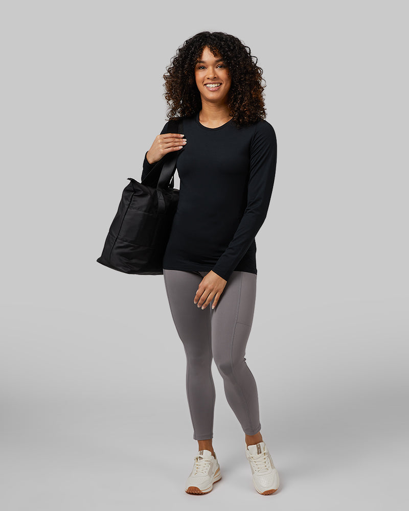 32 Degrees Black _ Women's Air Mesh Long sleeve T-shirt {model: Alexis is 5'6"and size 4-6 wearing size S}{bottom}{right} {bottom}{right}