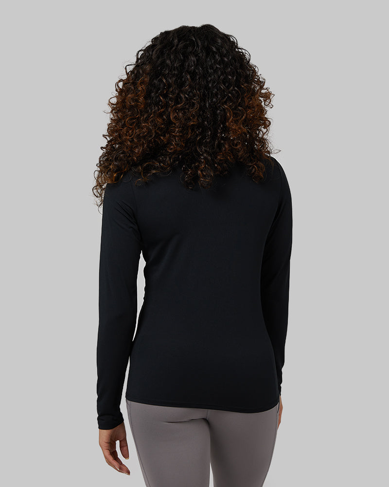32 Degrees Black _ Women's Air Mesh Long sleeve T-shirt {model: Alexis is 5'6"and size 4-6 wearing size S}{bottom}{right} {bottom}{right}