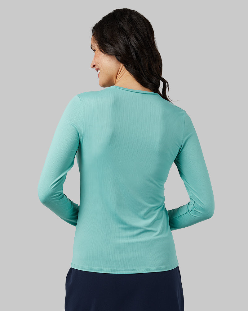 32 Degrees Canton Green _ Women's Air Mesh Long sleeve T-shirt {model: Scarlett is 5'10"and size 4 wearing size S}{bottom}{right} {bottom}{right}