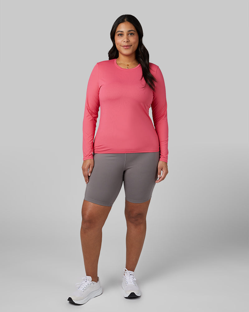 32 Degrees Honeysuckle _ Women's Air Mesh Long sleeve T-shirt {model: Aimee is 5'9"and size 12 wearing size L}{bottom}{right} {bottom}{right}