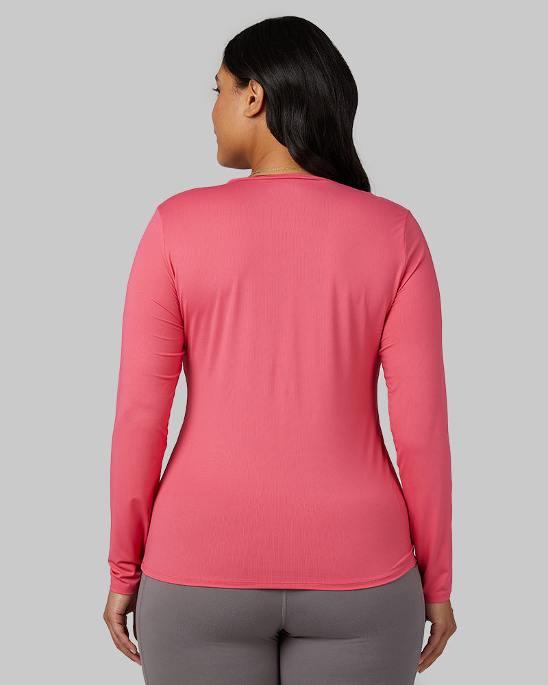 32 Degrees Honeysuckle _ Women's Air Mesh Long sleeve T-shirt {model: Aimee is 5'9"and size 12 wearing size L}{bottom}{right} {bottom}{right}