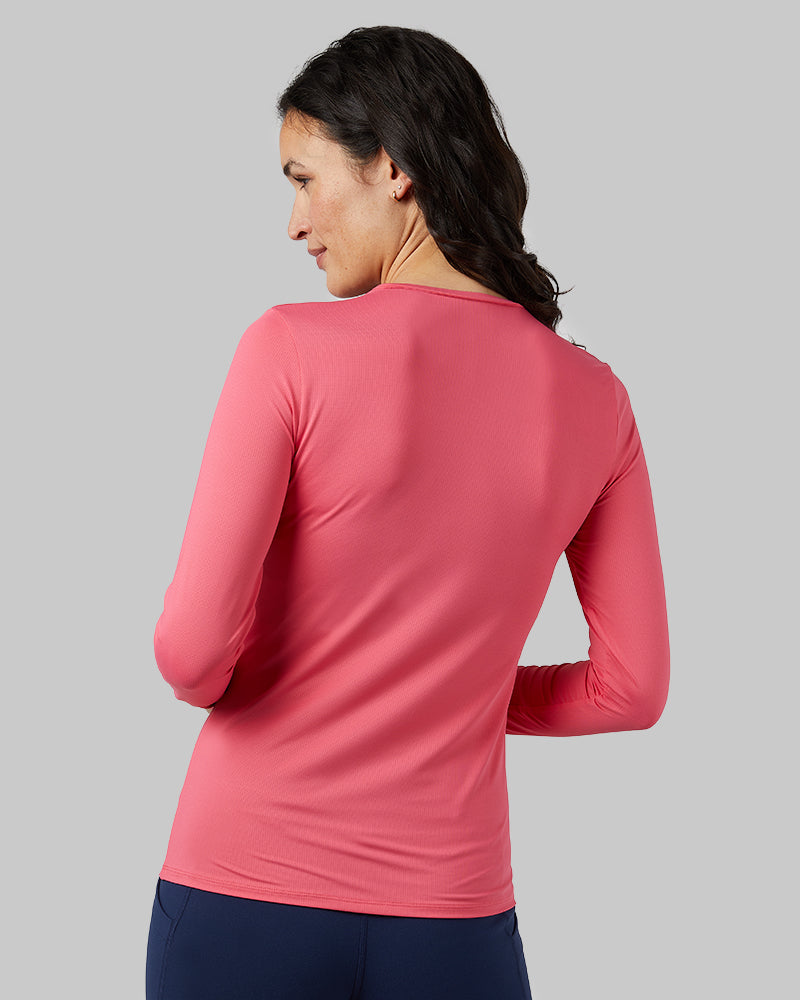 32 Degrees Honeysuckle _ Women's Air Mesh Long sleeve T-shirt {model: Scarlett is 5'10"and size 4 wearing size S}{bottom}{right} {bottom}{right}
