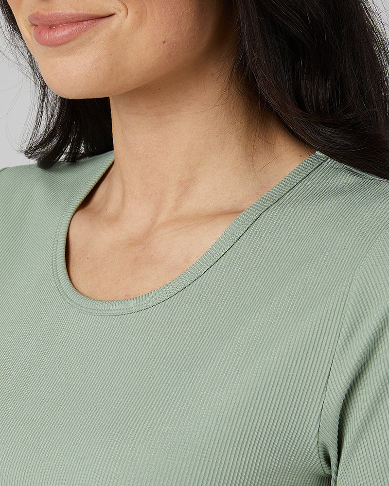32 Degrees Greenbay _ Women's soft Rib Fitted T-shirt {model: Monica is 5'8"and size 4 wearing size S}{bottom}{right} {bottom}{right}
