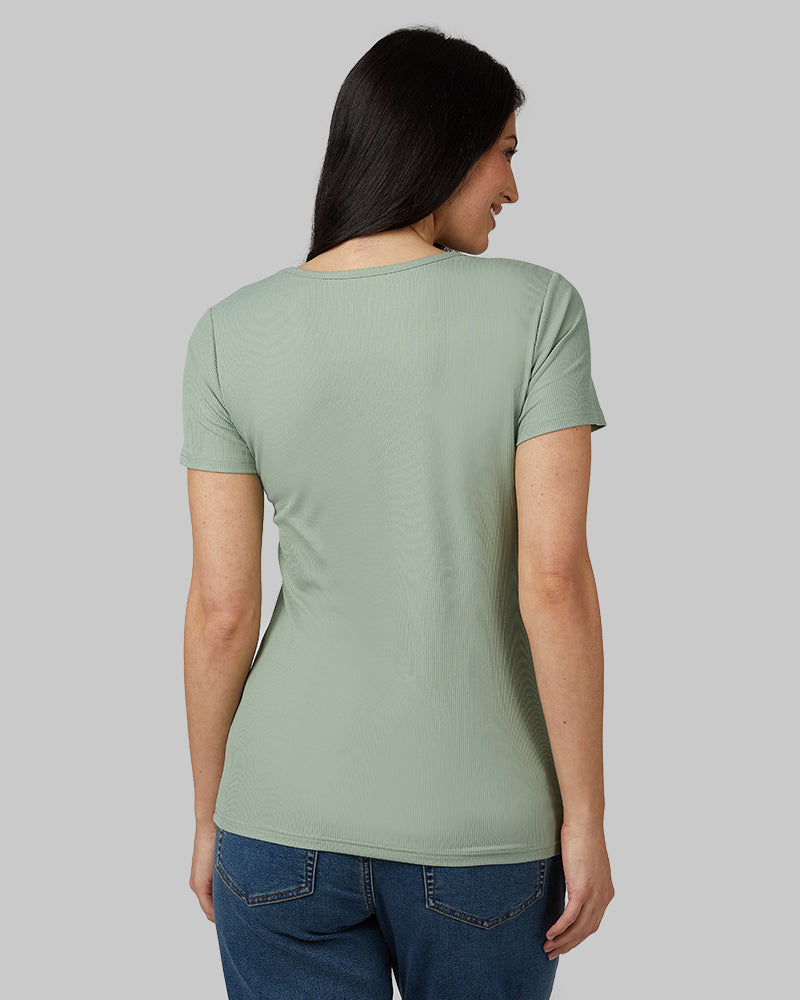 32 Degrees Greenbay _ Women's soft Rib Fitted T-shirt {model: Monica is 5'8"and size 4 wearing size S}{bottom}{right} {bottom}{right}