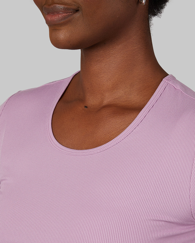 32 Degrees Lavender Herb _ Women's soft Rib Fitted T-shirt {model: Wemi is 5'10"and size 2-4 wearing size S}{bottom}{right} {bottom}{right}