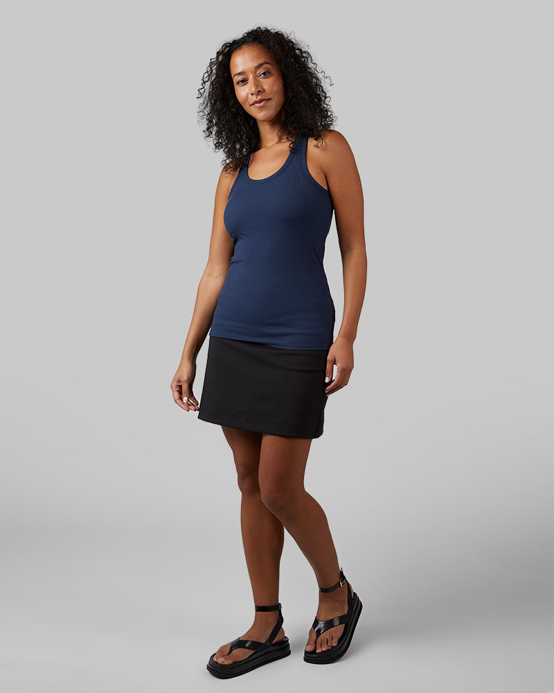 32 Degrees Inky Indigo _ Women's soft Rib Racerback Bra Tank {model: Malika is 5'7"and size 12 wearing size L}{bottom}{right} {bottom}{right}