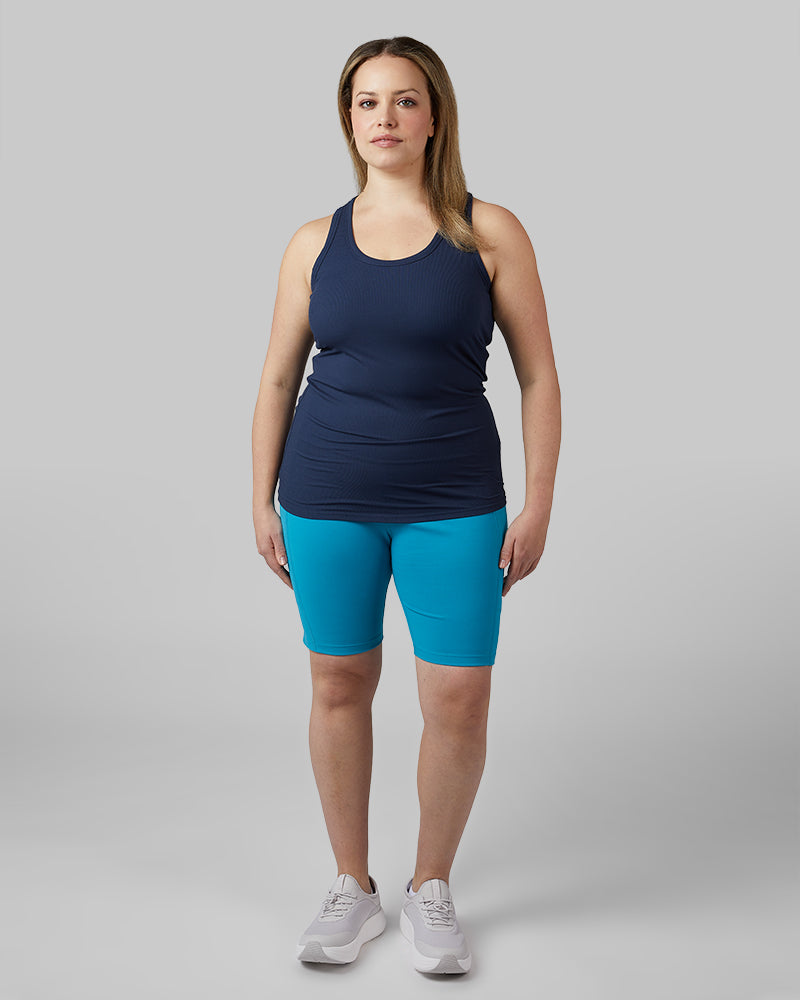32 Degrees Inky Indigo _ Women's soft Rib Racerback Bra Tank {model: Allison is 5'9"and size 14 wearing size L}{bottom}{right} {bottom}{right}