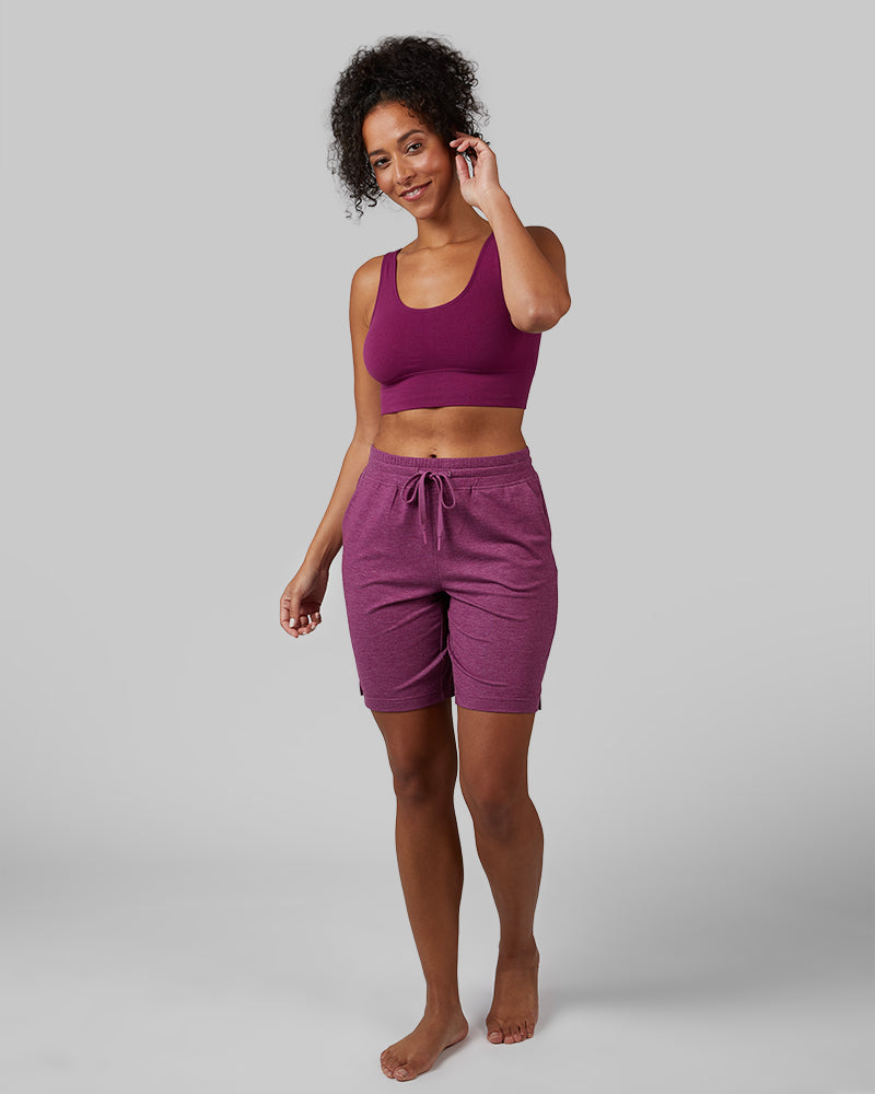 32 Degrees Plum Caspia _ Women's Scoop Longline Comfort Bra {model: Malika is 5'9" and size 4, wearing size S}{bottom}{right}