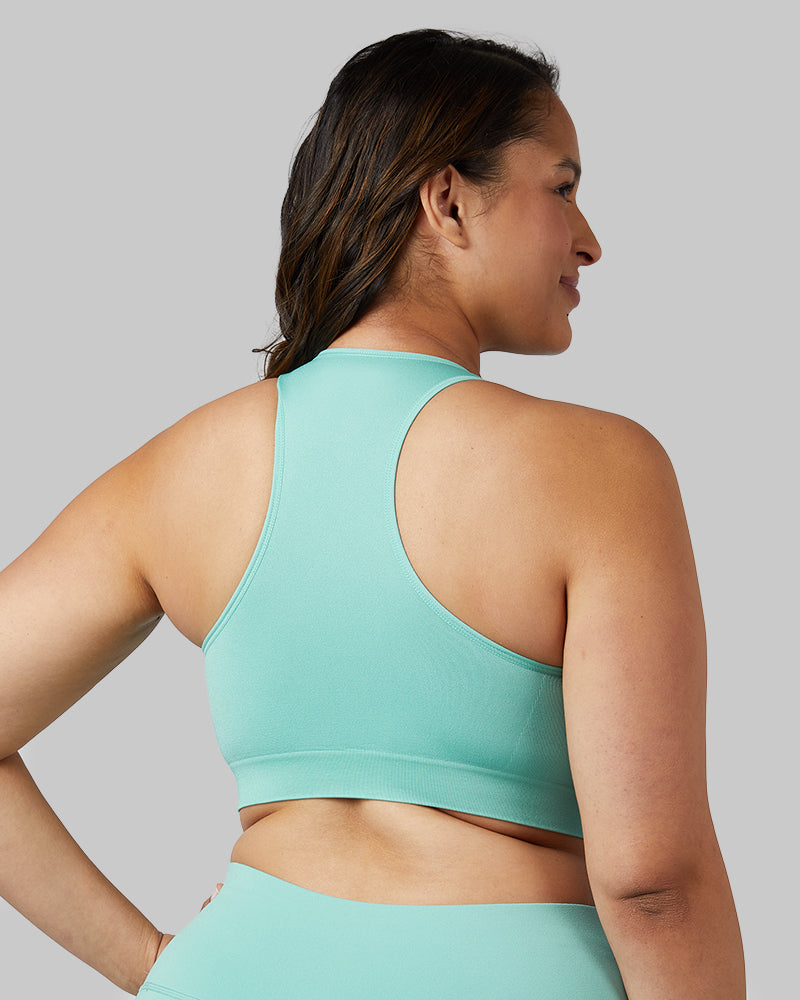 32 Degrees Canton Green _ Women's seamless Racerback sports Bra {model: Madison is 5'9and size 16 wearing size XL}{bottom}{right} {bottom}{right}