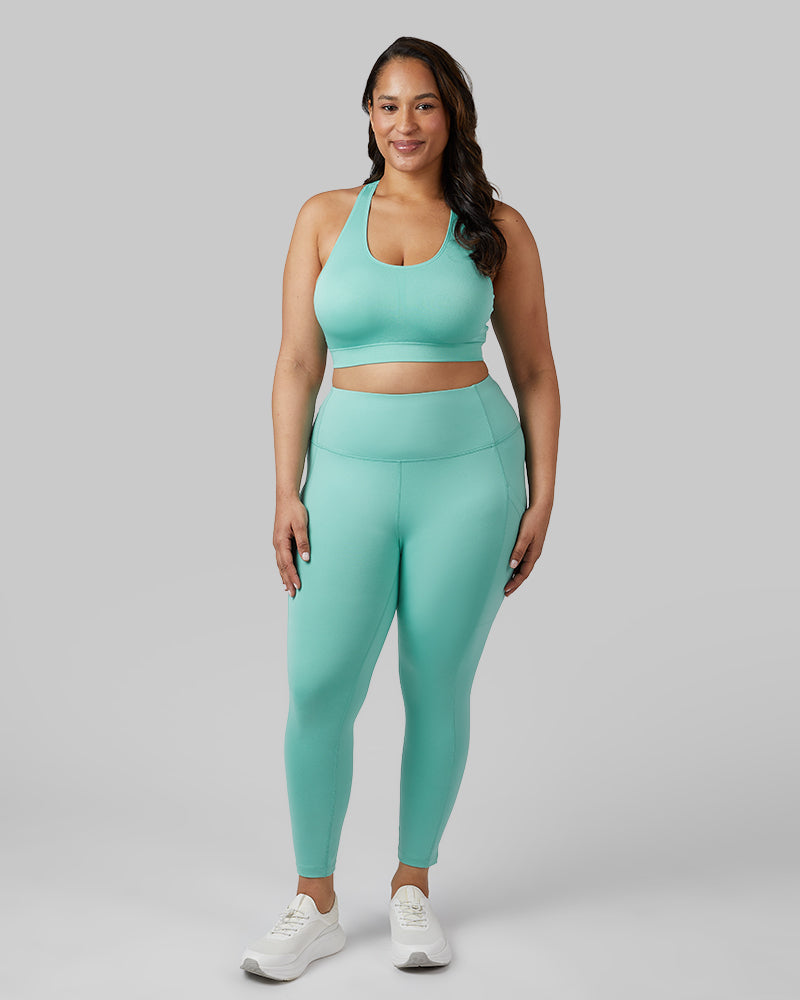 32 Degrees Canton Green _ Women's seamless Racerback sports Bra {model: Madison is 5'9and size 16 wearing size XL}{bottom}{right} {bottom}{right}