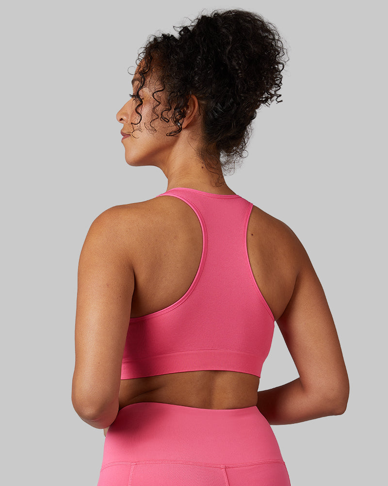 32 Degrees Hot Pink _ Women's Scoop Longline Comfort Bra {model: Malika is 5'9" and size 4, wearing size S}{bottom}{right}