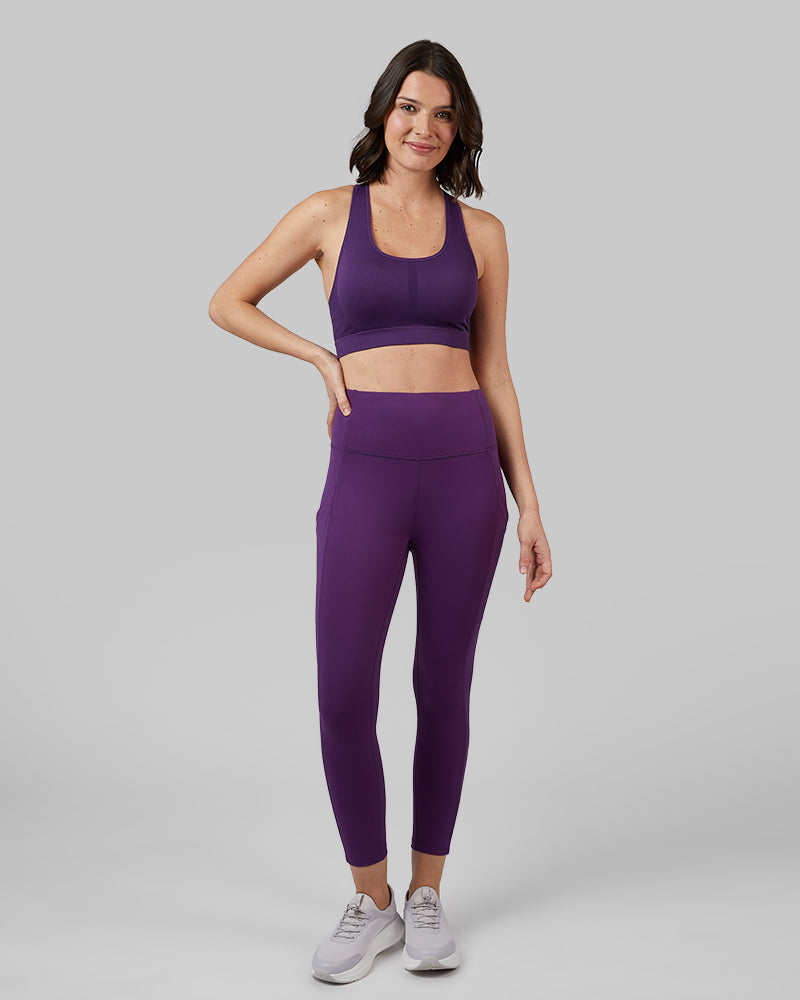 32 Degrees Imperial Purple _ Women's seamless Racerback sports Bra {model: Debora is 5'9"and size 4 wearing size S}{bottom}{right} {bottom}{right}