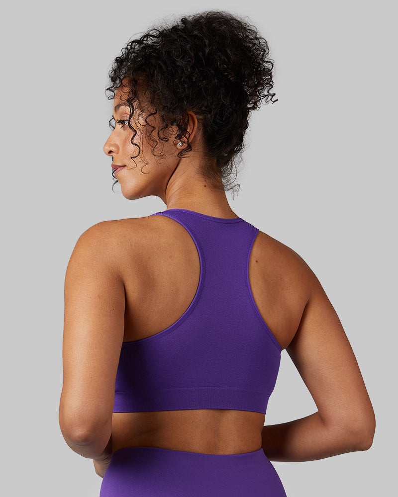 32 Degrees Royal Purple _ Women's Scoop Longline Comfort Bra {model: Malika is 5'9" and size 4, wearing size S}{bottom}{right}