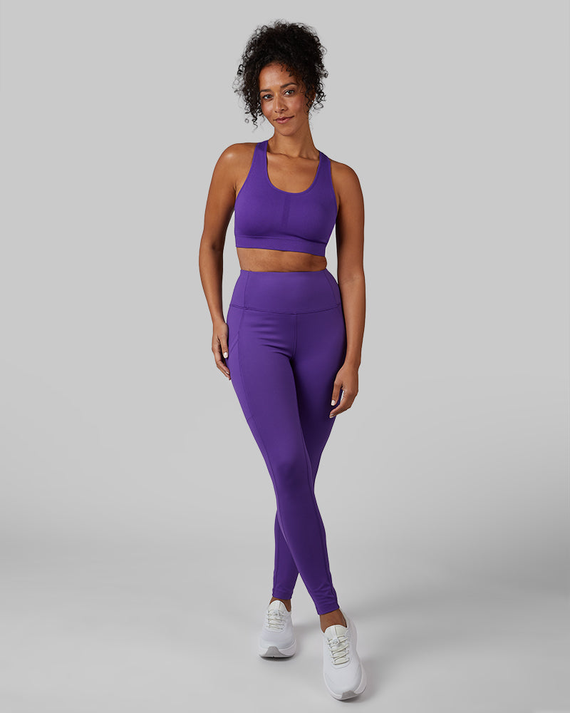 32 Degrees Royal Purple _ Women's Scoop Longline Comfort Bra {model: Malika is 5'9" and size 4, wearing size S}{bottom}{right}