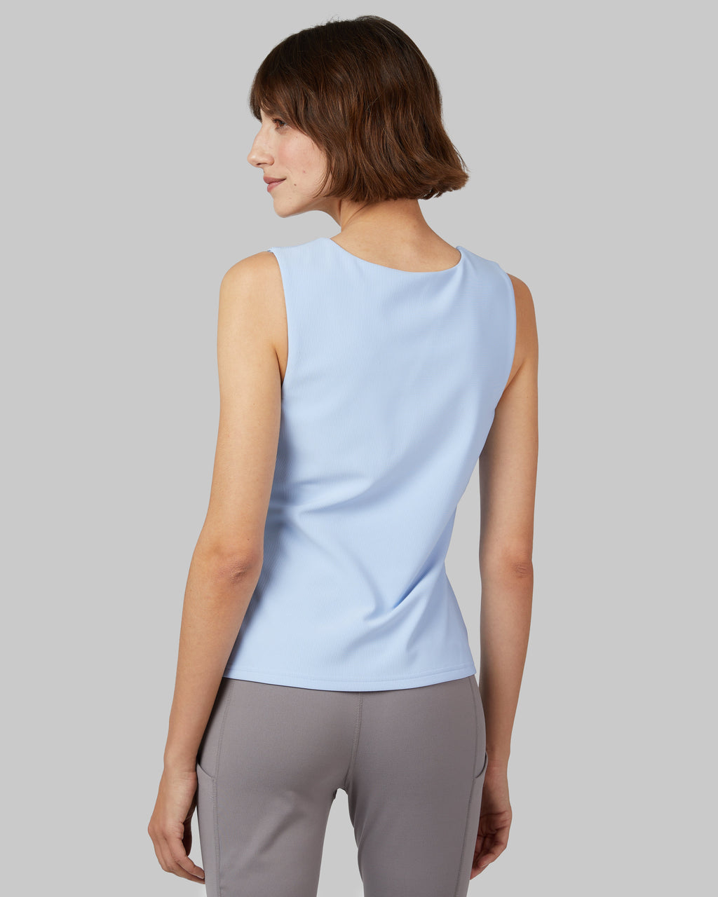 32 Degrees Seashell Blue _ Women's Active Rib Bra Tank {model: Kathie is 5'9"and size 4 wearing size S}{bottom}{right} {bottom}{right}
