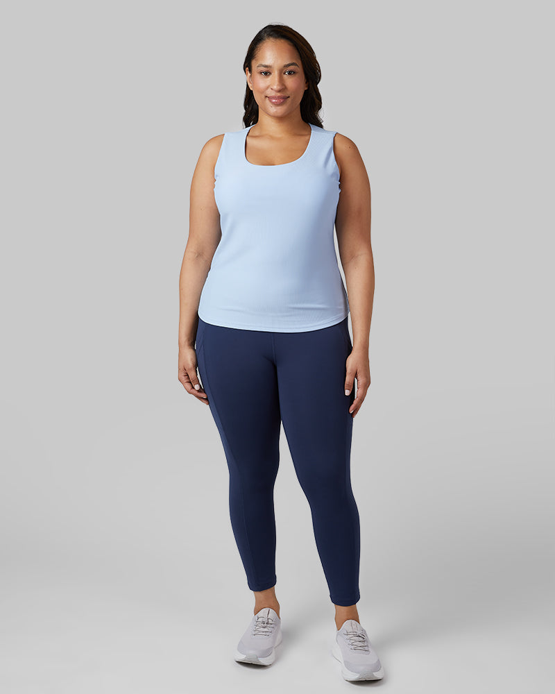32 Degrees Seashell Blue _ Women's Active Rib Bra Tank {model: Madison is 5'9and size 16 wearing size XL}{bottom}{right} {bottom}{right}
