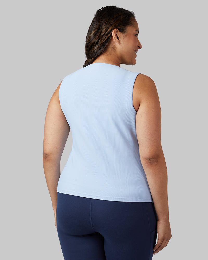 32 Degrees Seashell Blue _ Women's Active Rib Bra Tank {model: Madison is 5'9and size 16 wearing size XL}{bottom}{right} {bottom}{right}