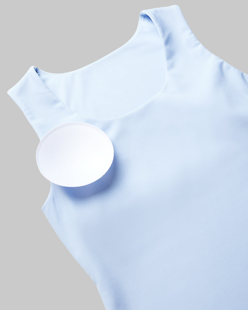 32 Degrees Seashell Blue _ Women's Active Rib Bra Tank {model: Kathie is 5'9"and size 4 wearing size S}{bottom}{right} {bottom}{right}