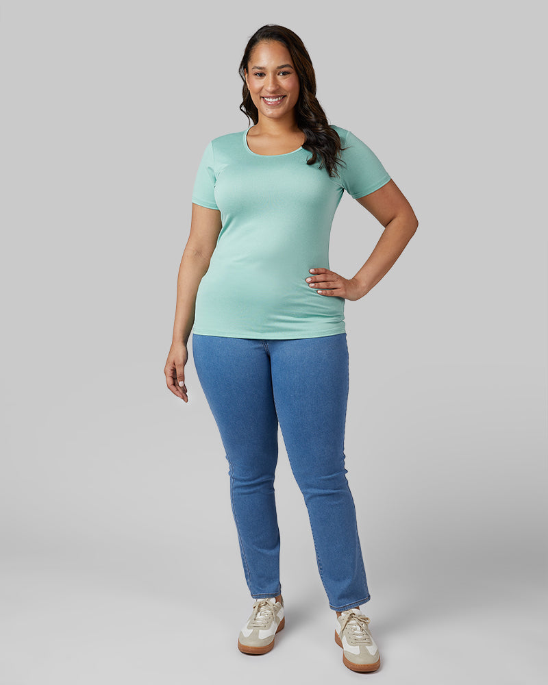 32 Degrees Canton Heather _ Women's Cool Fitted T-shirt {model: Madison is 5'9and size 16 wearing size XL}{bottom}{right} {bottom}{right}